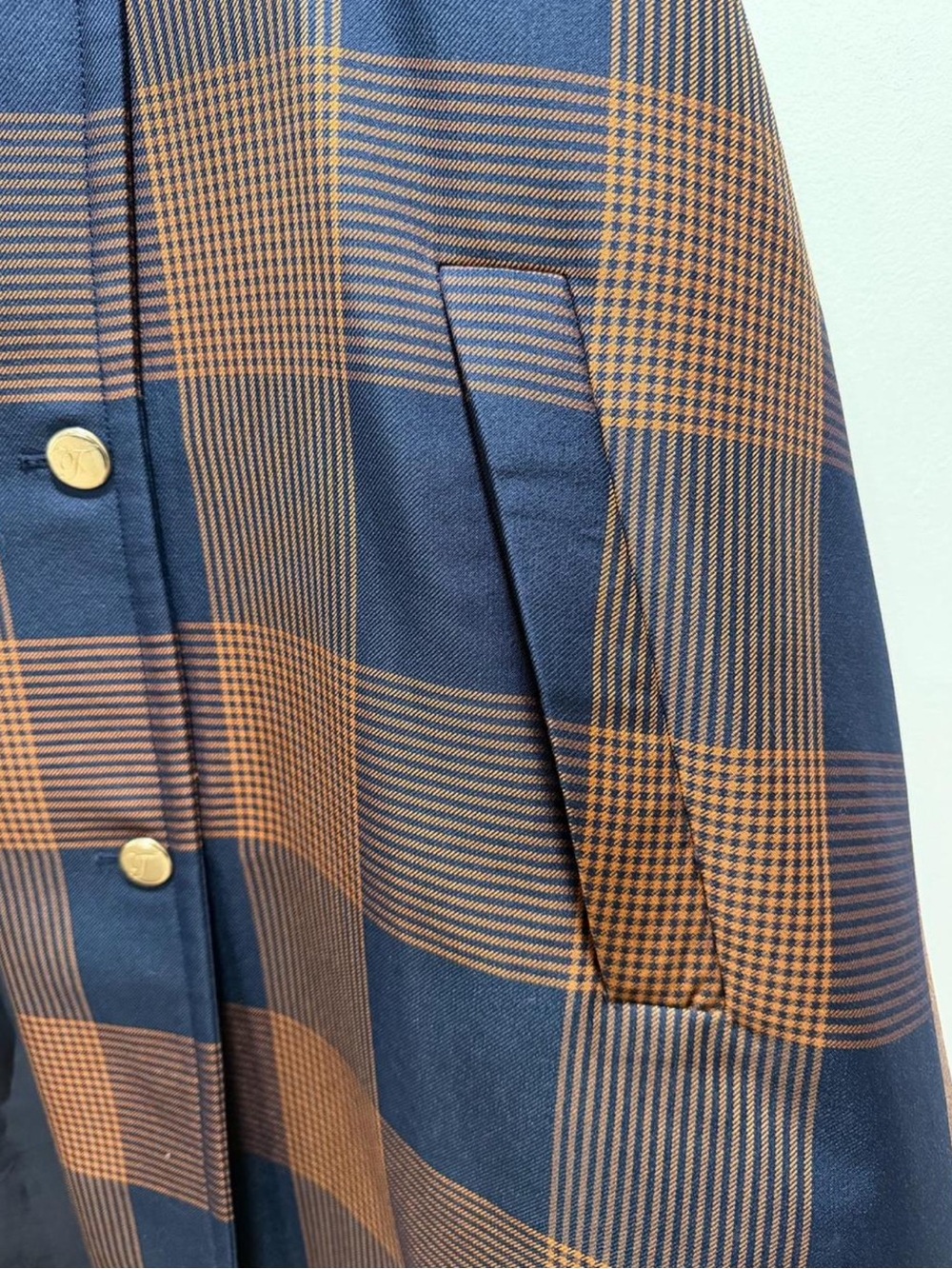 Temperley London Navy and Brown Plaid Double-Breasted Cape Coat - Picture 6 of 6